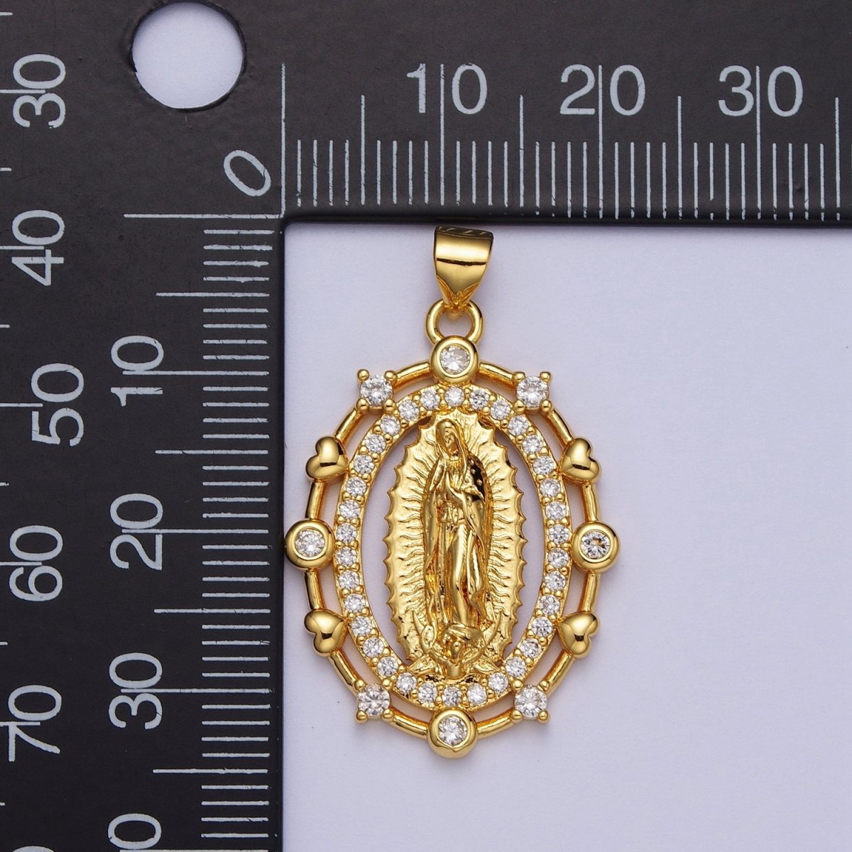 24K Gold Filled Religious Oval Micro Paved Mother Virgin Mary Heart Round Cubic Zirconia CZ Pendant For Jewelry Making H-013