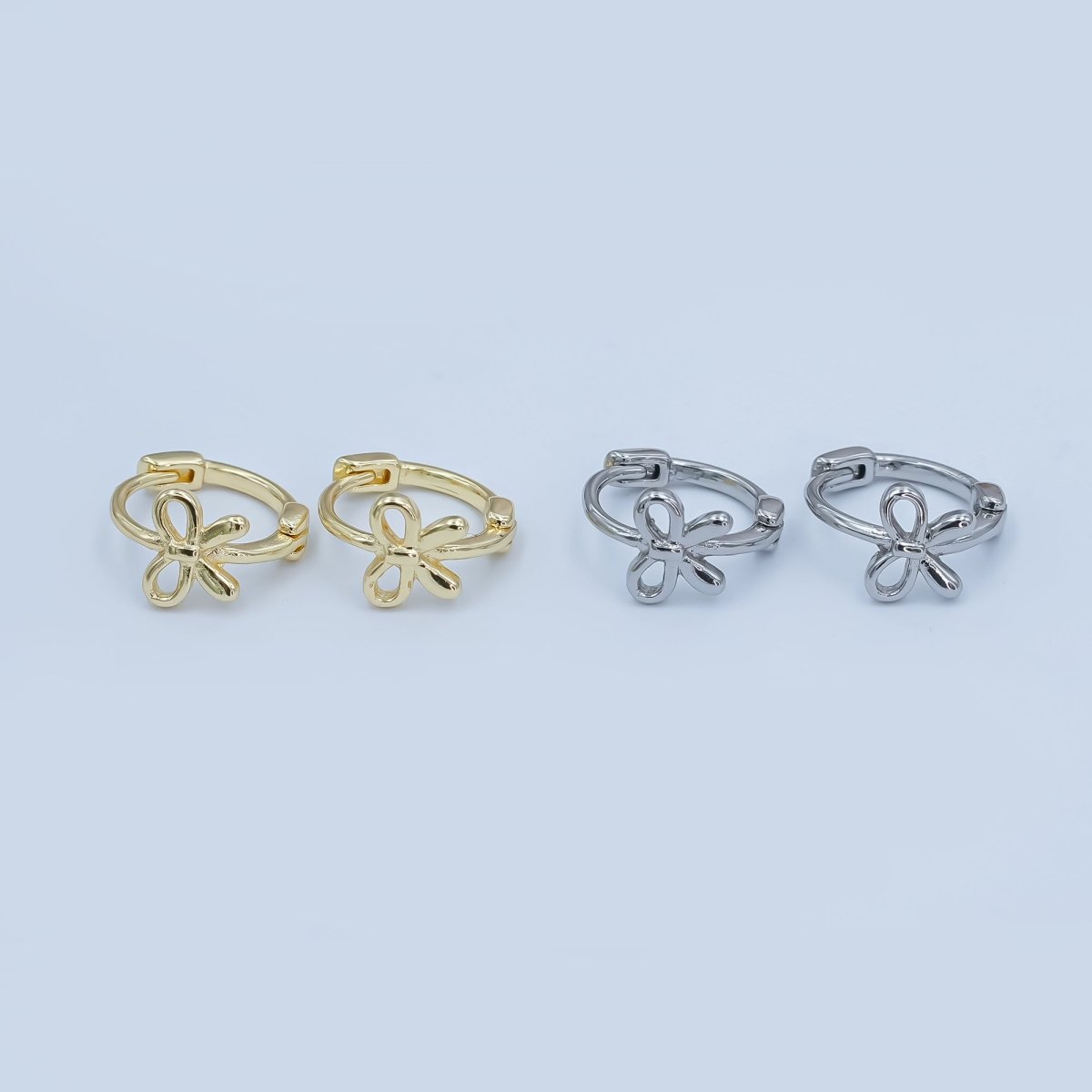 24K Gold Filled 15mm Ribbon Bow Huggie Earrings in Gold & Silver | AE696 AE697