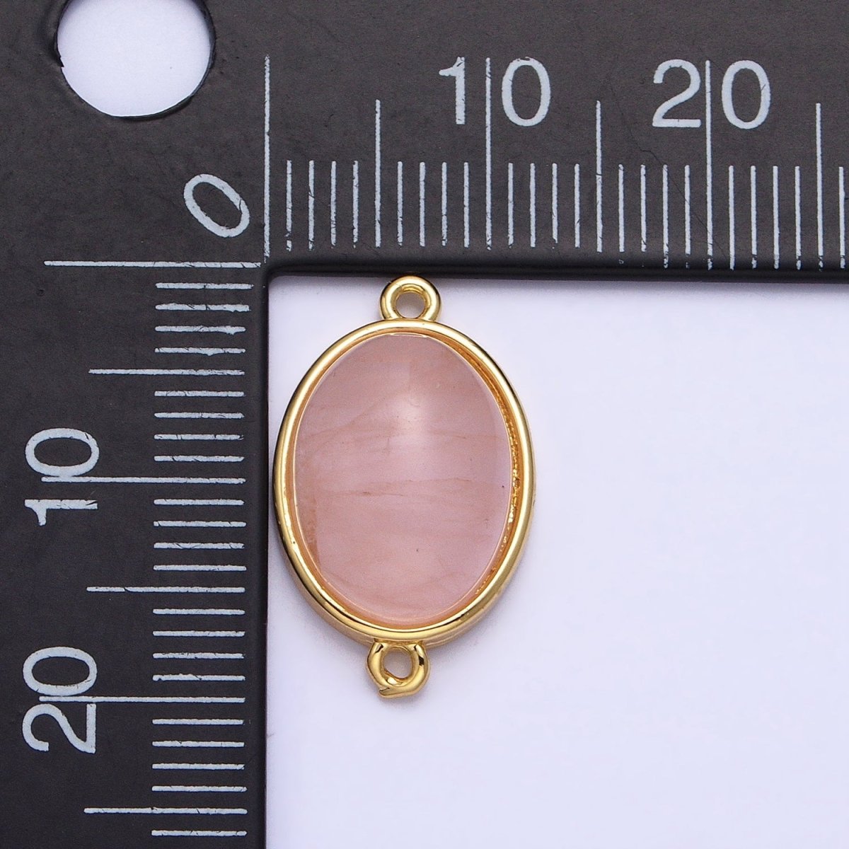 24K Gold Filled Rose Quartz Natural Gemstone Oval Connector | Y-789
