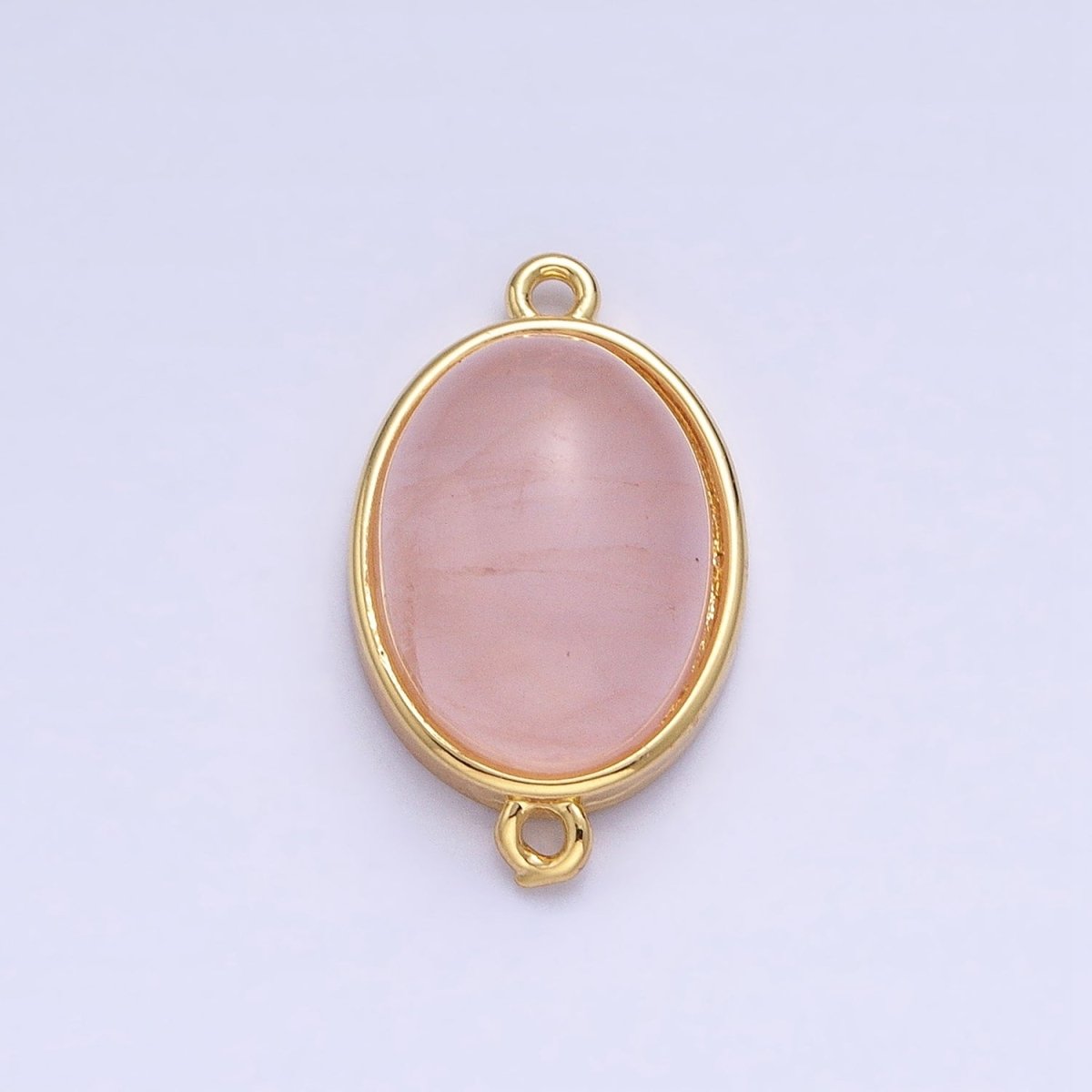 24K Gold Filled Rose Quartz Natural Gemstone Oval Connector | Y-789