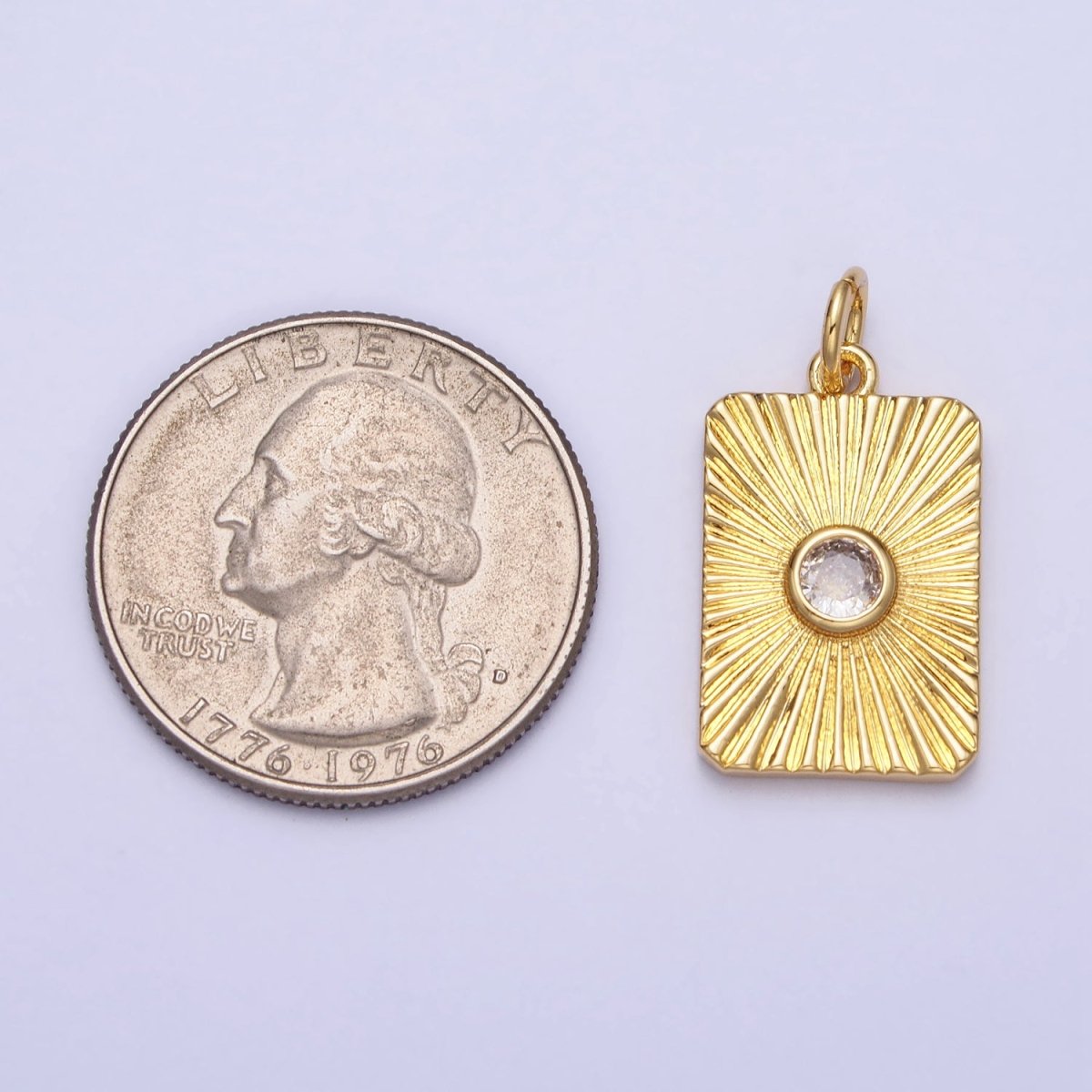 24K Gold Filled Round Clear CZ Sunburst Textured Tag Charm | AC364