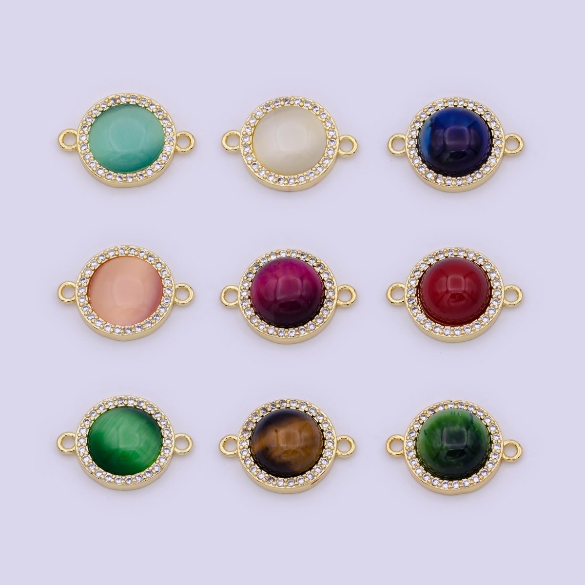 24K Gold Filled Round Micro Paved CZ Natural Stone Connector  F-687 F-688 F-689 F-697 F-698 F-699 F-700 F-708 F-733