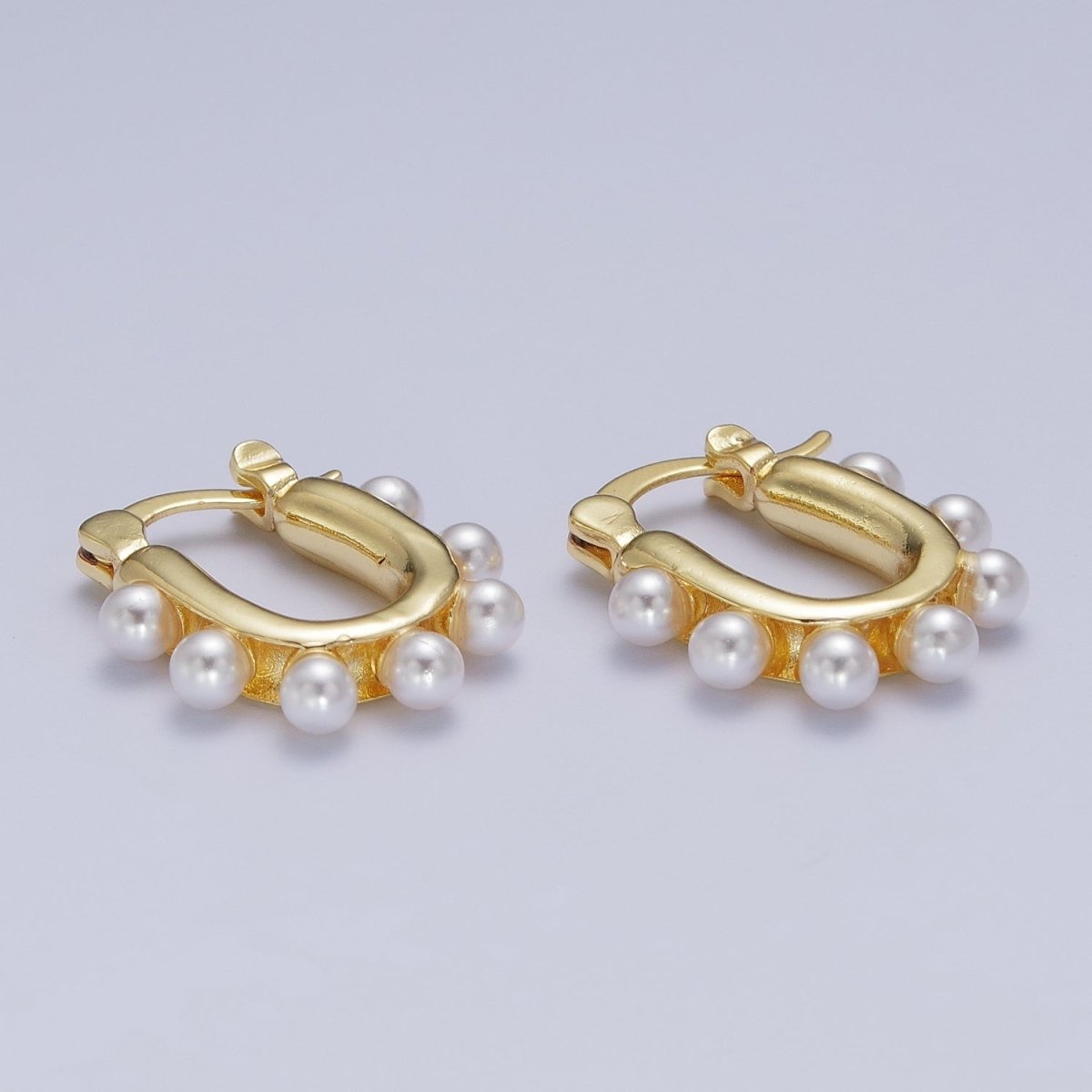 24K Gold Filled Round Pearl Lined 23.6mm U-Shaped Latch Earrings | AD-205