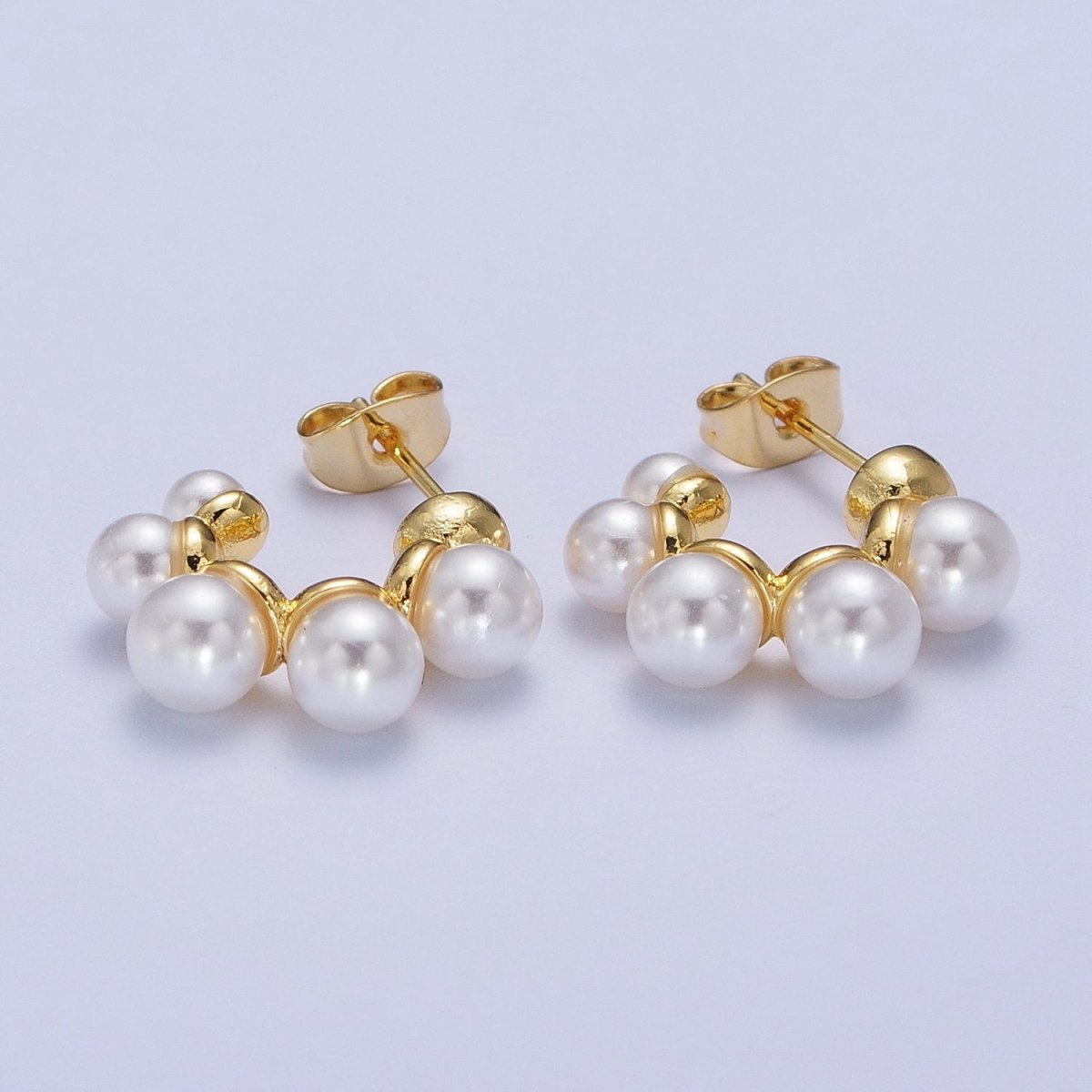24K Gold Filled Round Pearl Lined C-Shaped 18mm Stud Earrings | AD-203