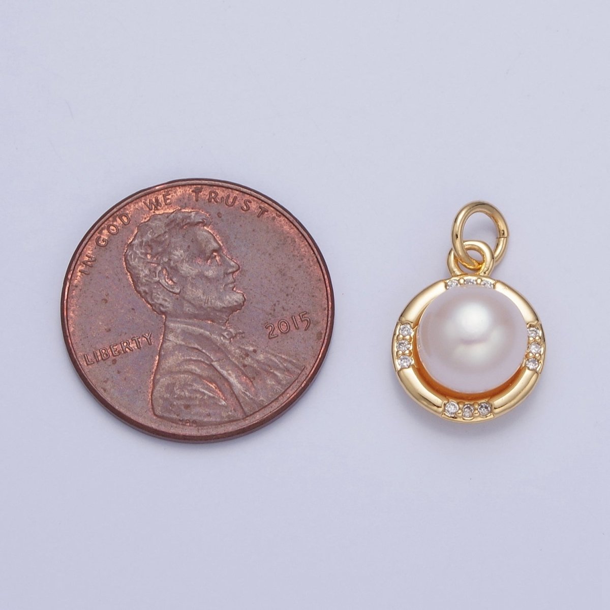 24K Gold Filled Round Shell Pearl Micro Pave CZ Gold Charm | X-067