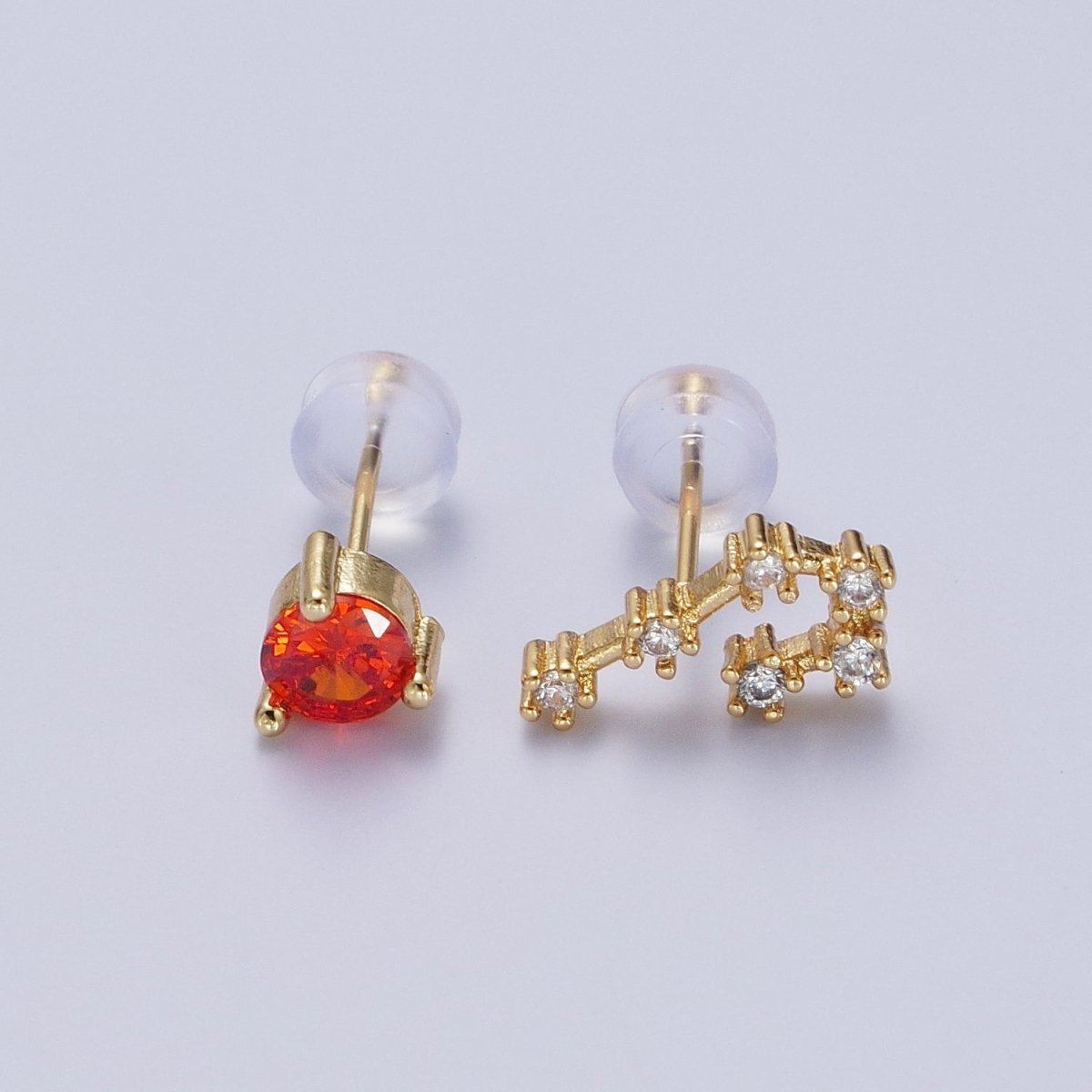 24K Gold Filled Set Birthstone & Astrology Zodiac Horoscope Constellation Cubic Zirconia Stud Earrings | AD014~AD025