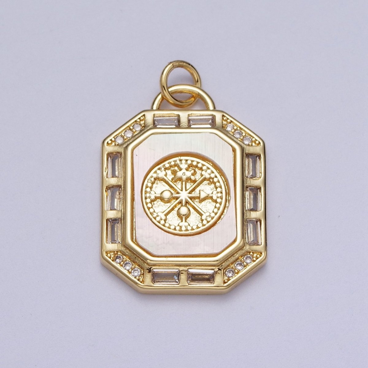 24K Gold Filled Shell Pearl, Abalone Tag Tile Compass Baguette Octagonal Charm E-743 N-390