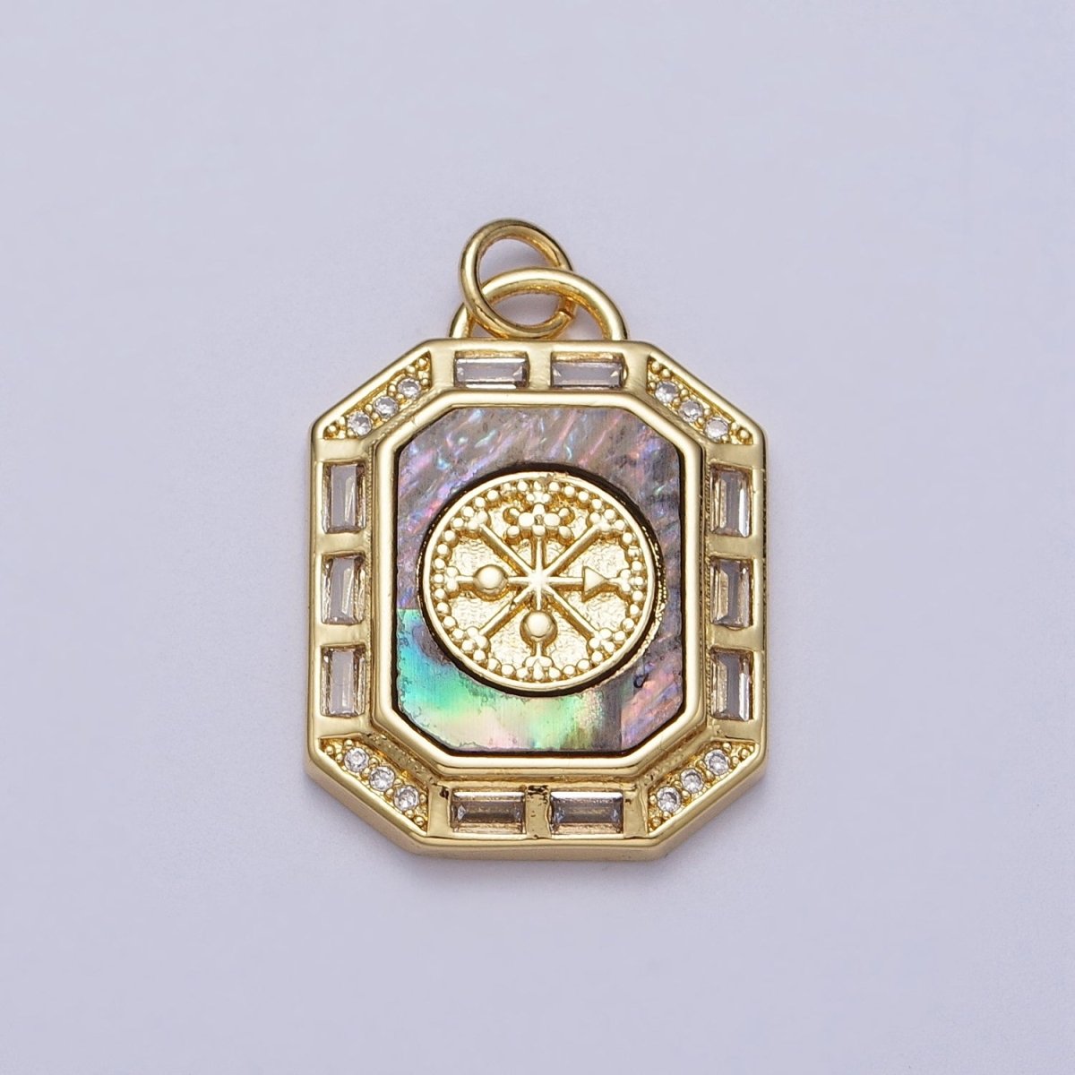 24K Gold Filled Shell Pearl, Abalone Tag Tile Compass Baguette Octagonal Charm E-743 N-390