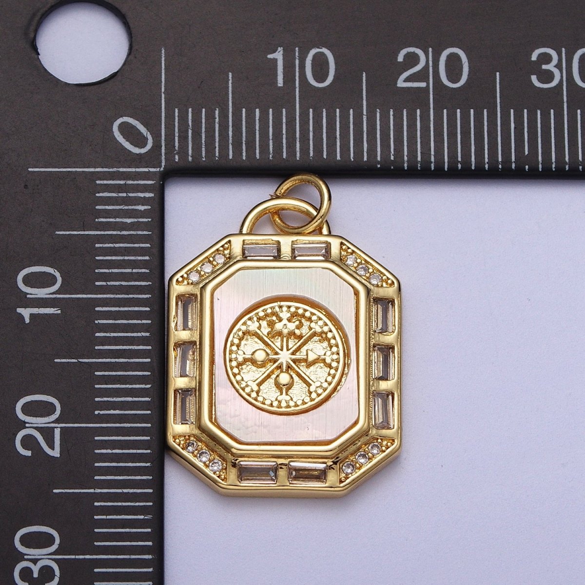 24K Gold Filled Shell Pearl, Abalone Tag Tile Compass Baguette Octagonal Charm E-743 N-390