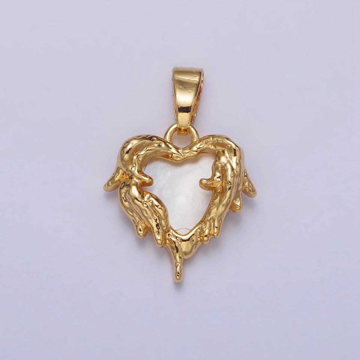 24K Gold Filled Shell Pearl Gold Molten Drip Heart Pendant | AA109