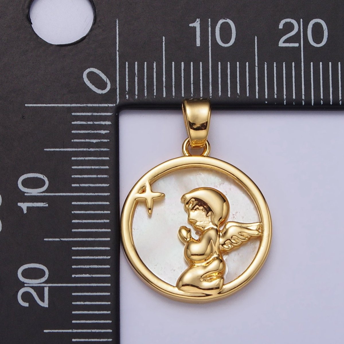 24K Gold Filled Shell Pearl Star Cherub Baby Angel Round Pendant | AA112