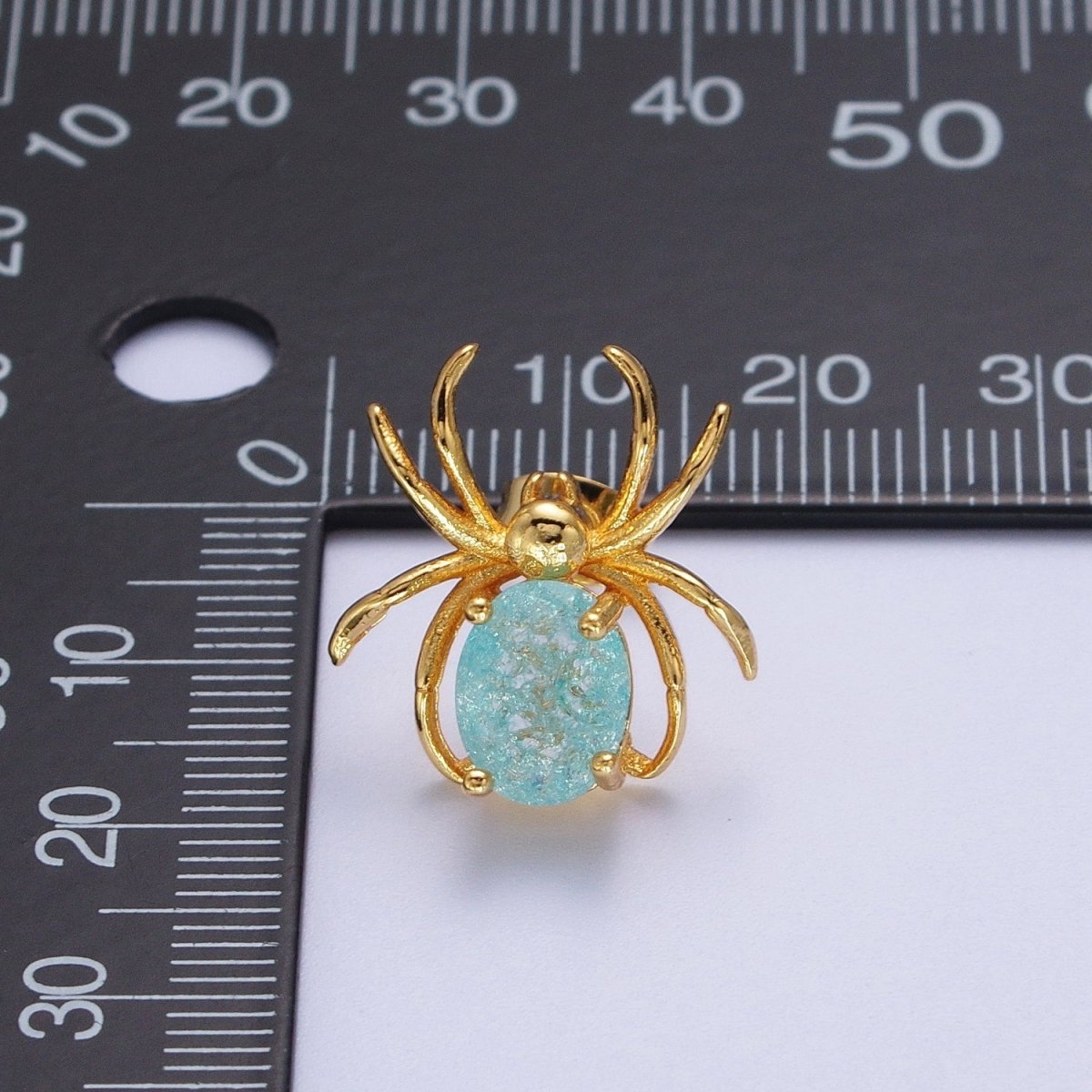24K Gold Filled Spider Earring Blue Cubic Zirconia Gold Spider Stud Earrings for Halloween | AE-1015