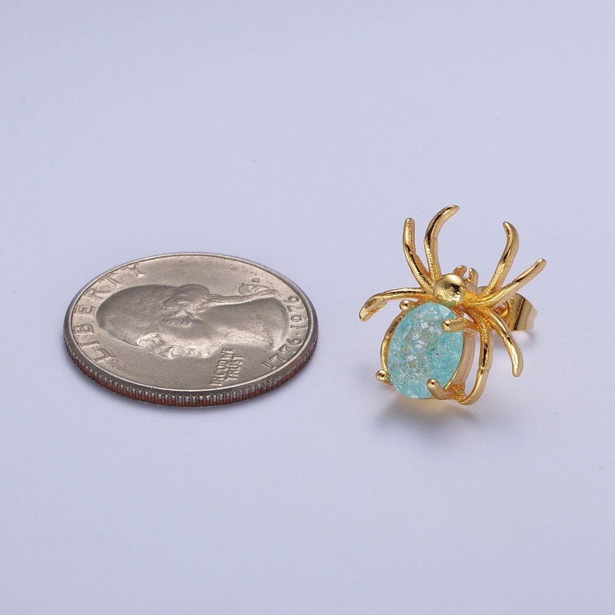 24K Gold Filled Spider Earring Blue Cubic Zirconia Gold Spider Stud Earrings for Halloween | AE-1015