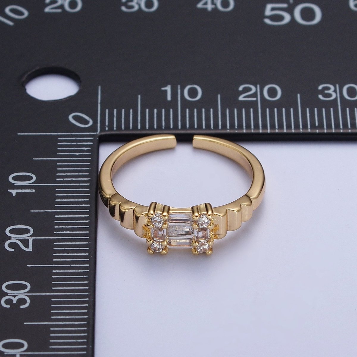 24K Gold Filled Square Baguette Cubic Zirconia Bubble Adjustable Gold Ring | U-023