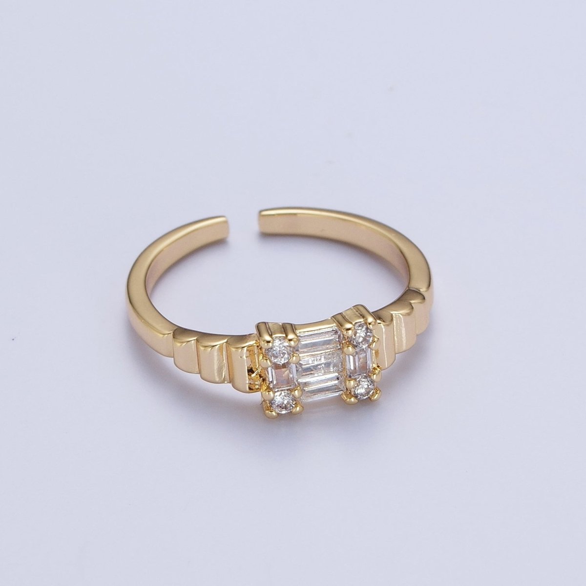 24K Gold Filled Square Baguette Cubic Zirconia Bubble Adjustable Gold Ring | U-023
