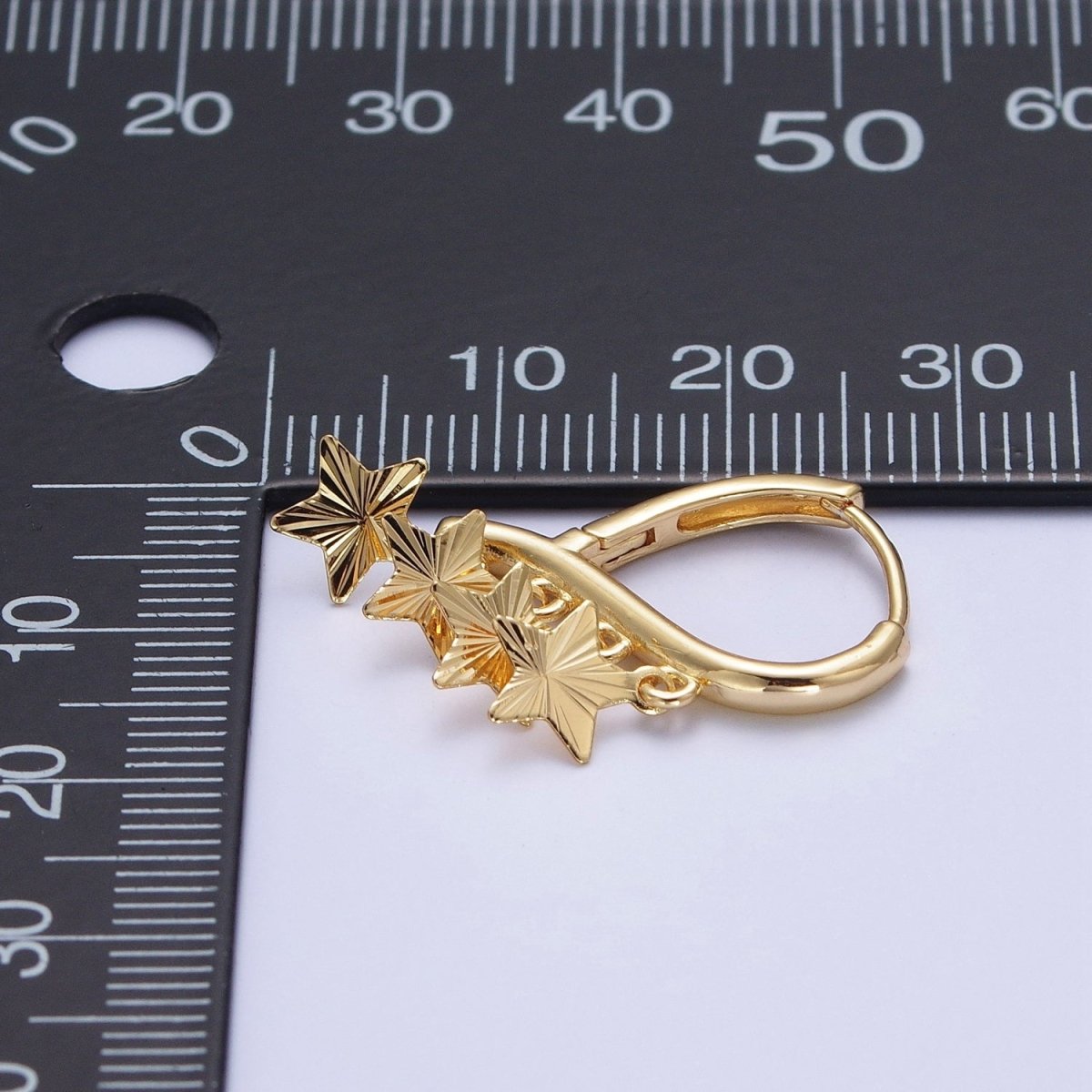 24K Gold Filled Starburst Celestial Star Charm Dangle on Teardrop Huggie Hoop Earrings T-181