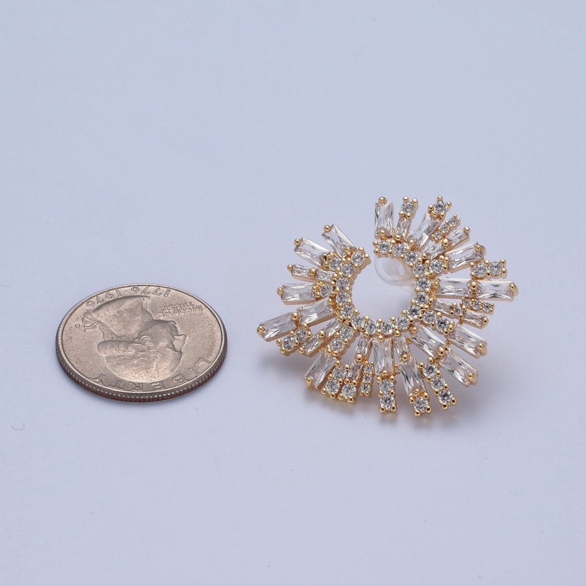 24K Gold Filled Tapered Baguette Sunburst Cubic Zirconia Stud Earrings P-421