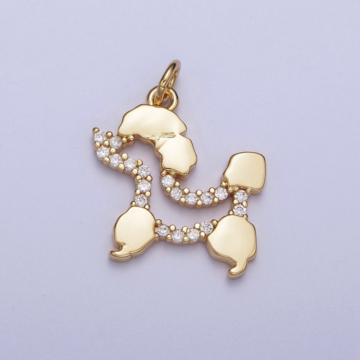 24K Gold Filled Tiny Poodle Dog Micro Paved Cubic Zirconia Outline Charm For Jewelry Making AG-134