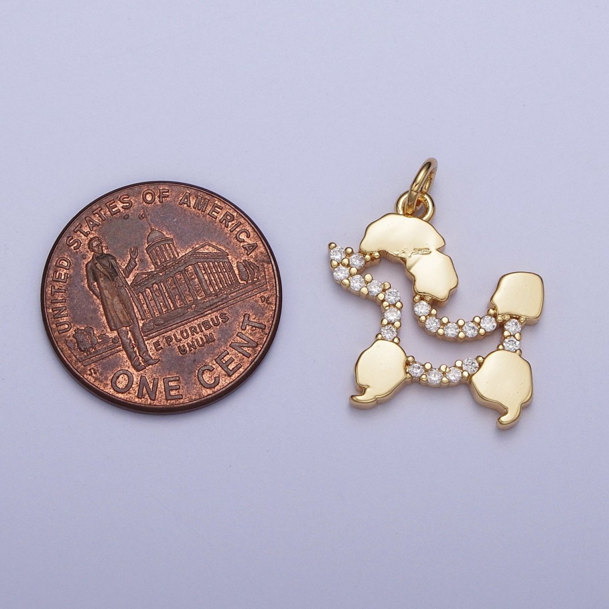 24K Gold Filled Tiny Poodle Dog Micro Paved Cubic Zirconia Outline Charm For Jewelry Making AG-134