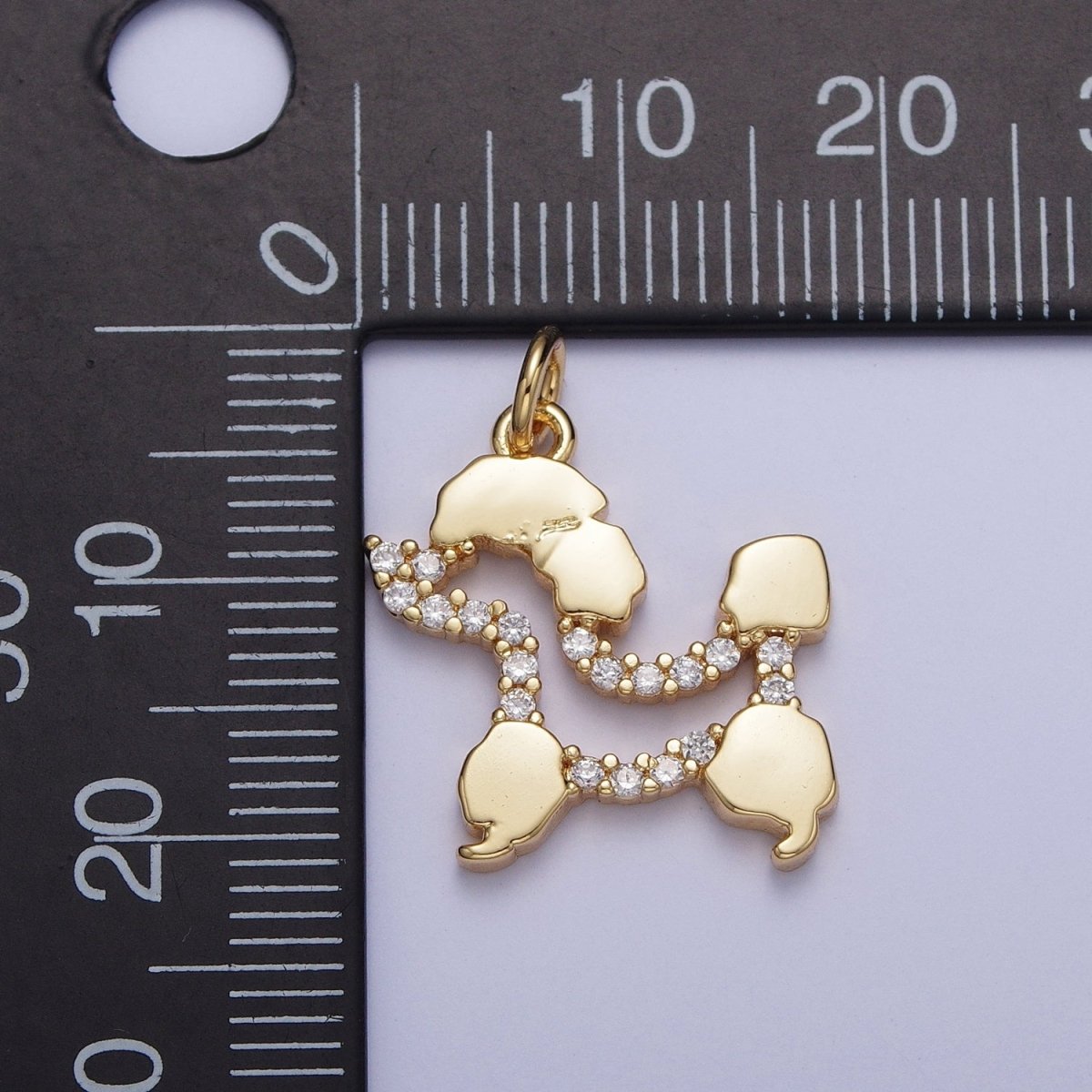 24K Gold Filled Tiny Poodle Dog Micro Paved Cubic Zirconia Outline Charm For Jewelry Making AG-134
