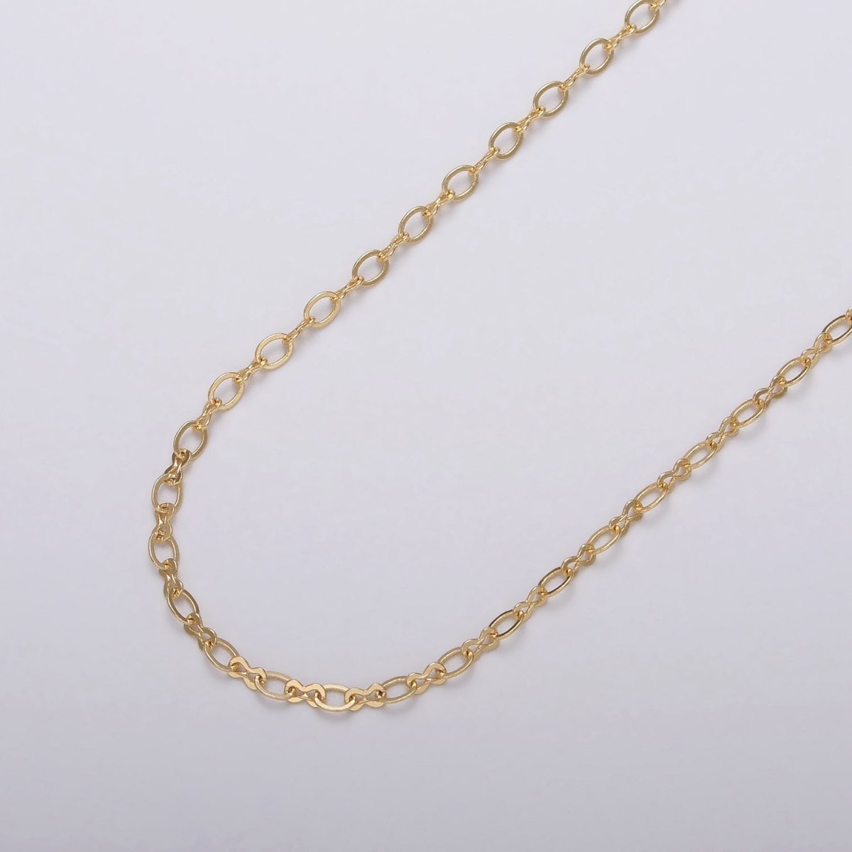 24k Gold Filled Unique Cable Figure Eight Link Unfinished Dainty Chain by Yard in Gold & Silver | ROLL-1039, ROLL-1098 Clearance Pricing