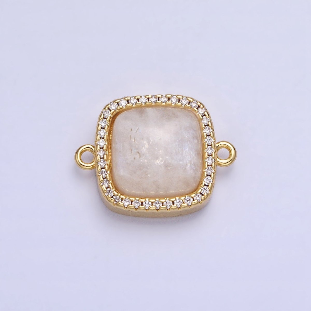 24K Gold Filled White Moonstone, Rose Quartz, Blue Agate, Tiger Eye, Amethyst, Onyx Micro Paved CZ Square Connector | Y-803~Y-806