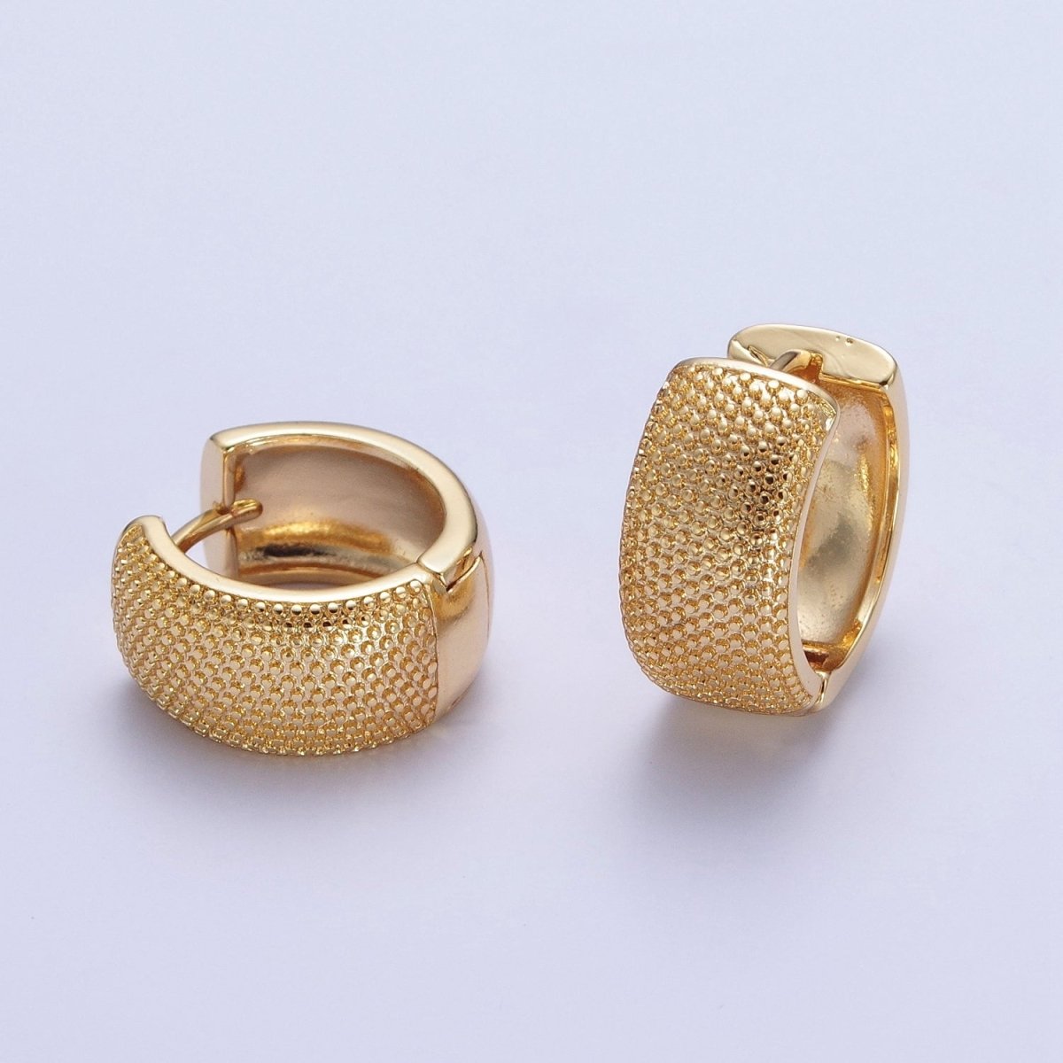 24K Gold Filled Wide Textured Dotted Huggie Hoop Earring T-187