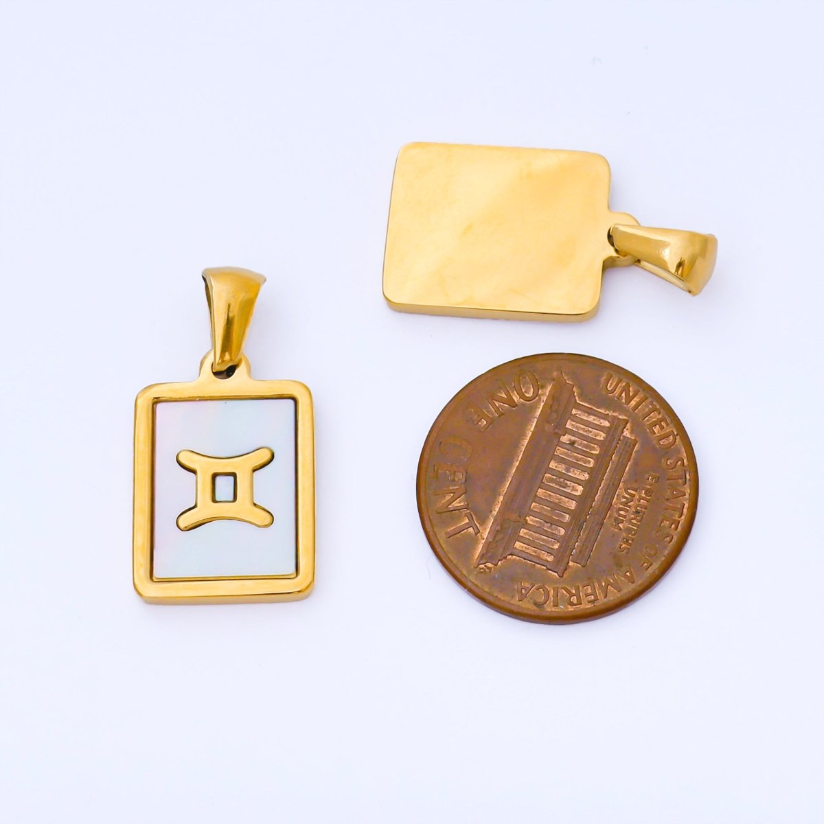24K Gold Filled Zodiac Sign Shell Pearl Tag Astrology Horoscope Stainless Steel Pendants | A-A1809-A-A1814