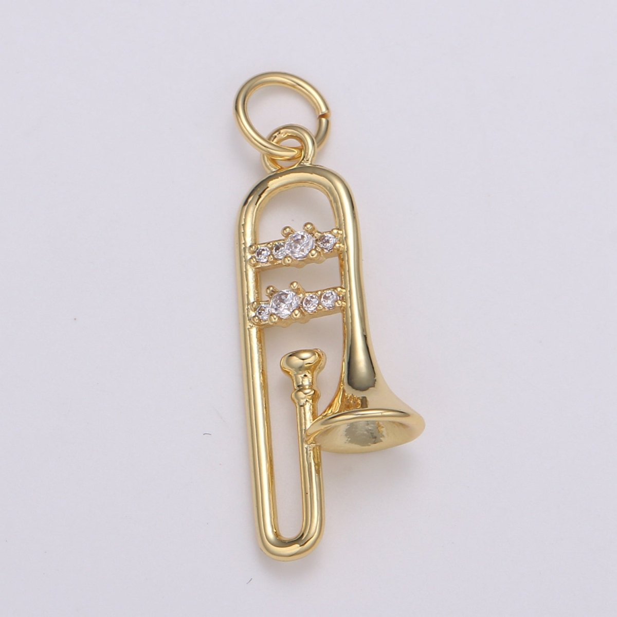 24K Gold Micro Pave CZ Music Trumpet Pendant Charm, Musical Pendant Charm, Music Pendant, For DIY Jewelry, E-201