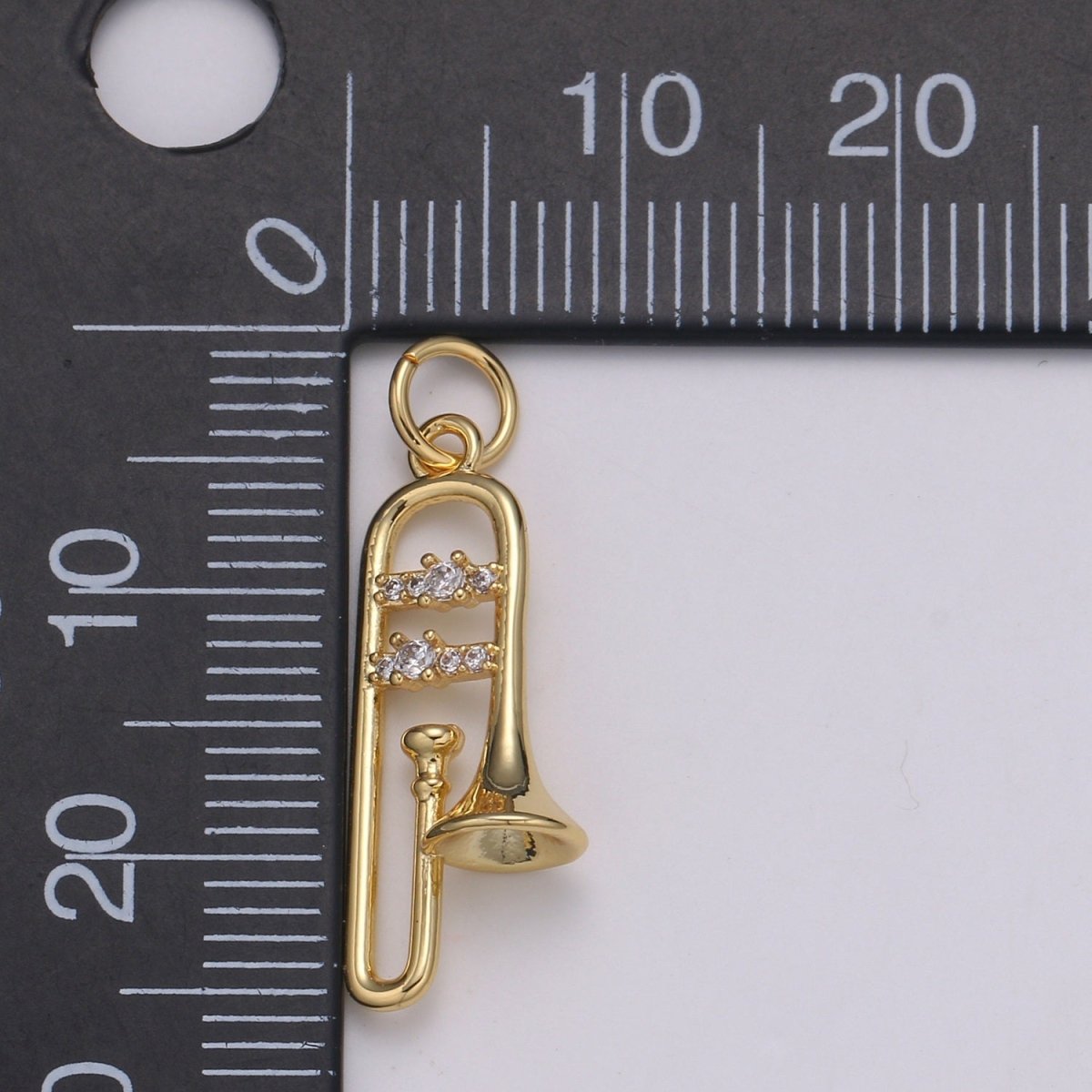 24K Gold Micro Pave CZ Music Trumpet Pendant Charm, Musical Pendant Charm, Music Pendant, For DIY Jewelry, E-201