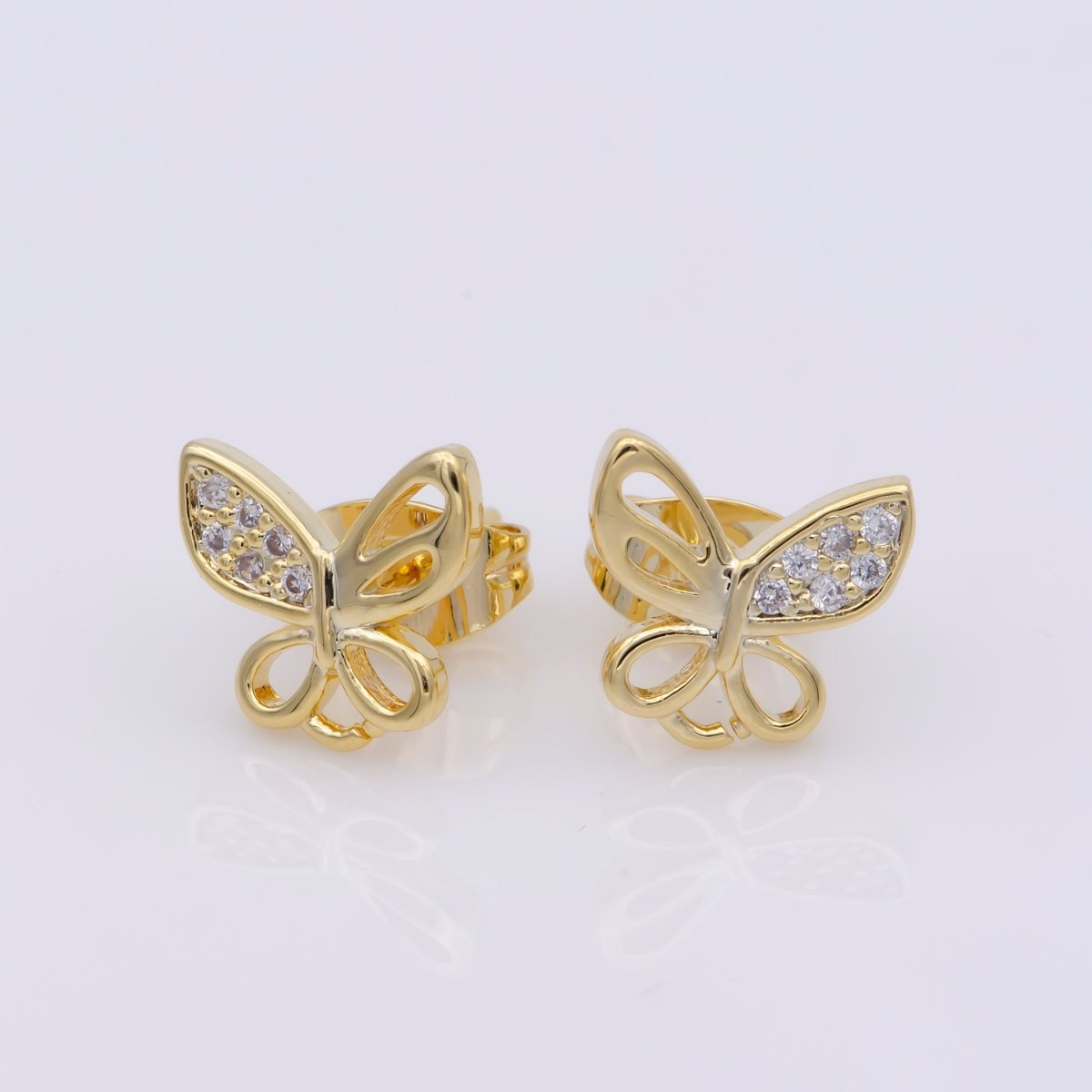 24k Vermeil Gold Earrings, Stud Earring, Butterfly Earring, Gift for Her, Earrings for Women, Everyday Wear Earrings, Cubic Zirconia Jewel, K-747
