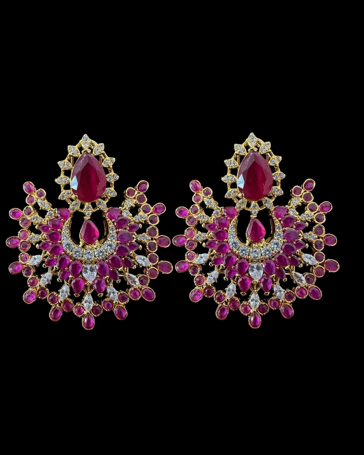 DJET96 Subhana gold plated chandbali earrings tika set  -Ruby ( READY TO SHIP )