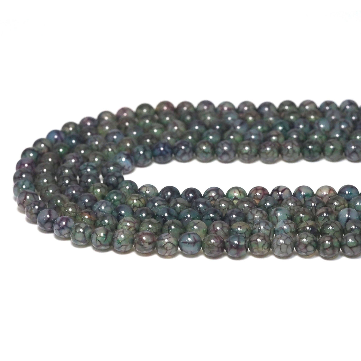 Natual Green Dragon Vein Agate Round Smooth Beads, Sku#U1767
