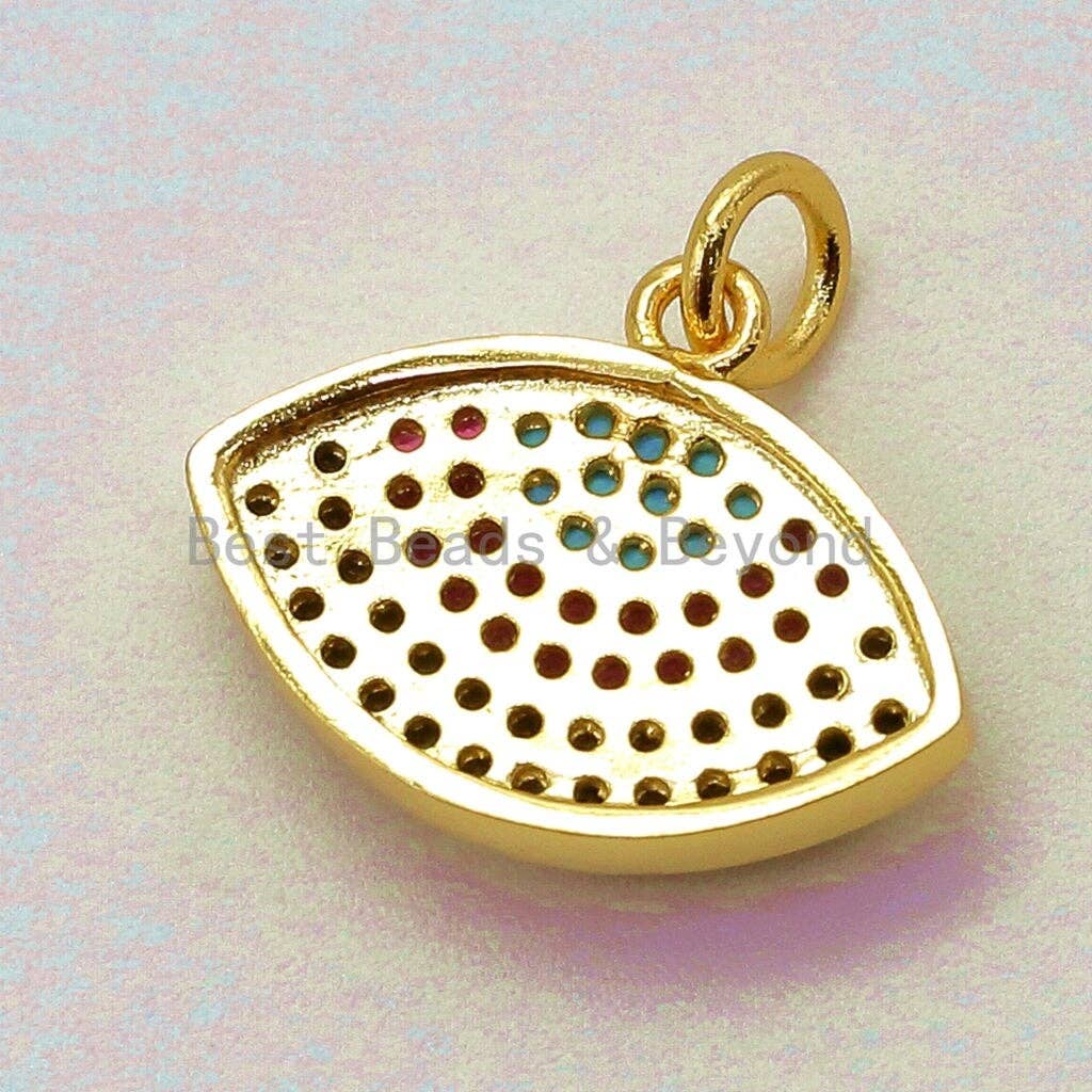 CZ Micro Pave Turqupise Fuchsia Evil Eye Pendant/Charm, Cubic Zirconia Pendant, 17x17mm, CZ Charms, sku#F37