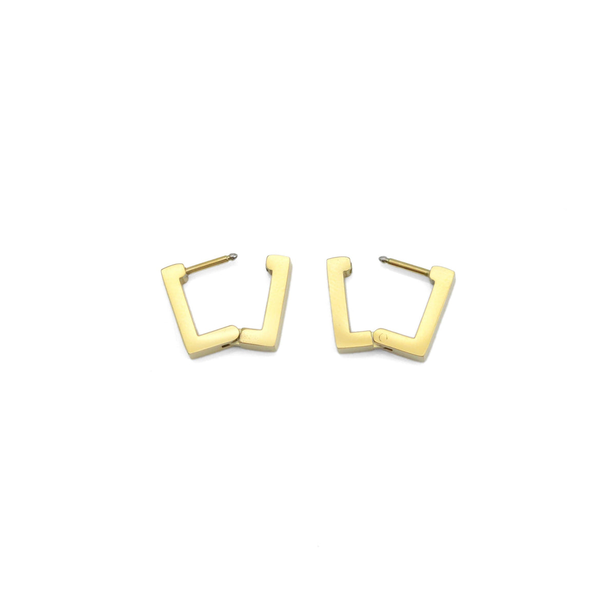 Gold Square Geometry Huggie Earrings, Sku#A256