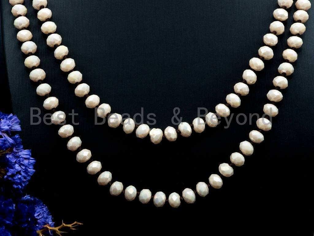 60 inches/36inches Hand-Knotted Beige Crystal Necklace, D5