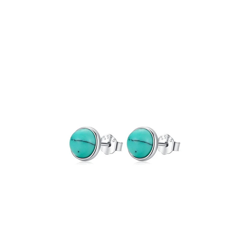 Geometric Turquoise Stud Earrings in Sterling Silver