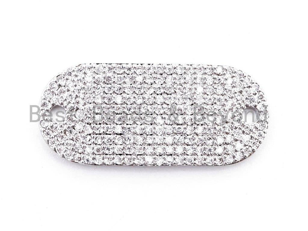 CZ Micro Pave 13x29mm Slab Oval Two Hole Bracelet Connector,SKU#382C