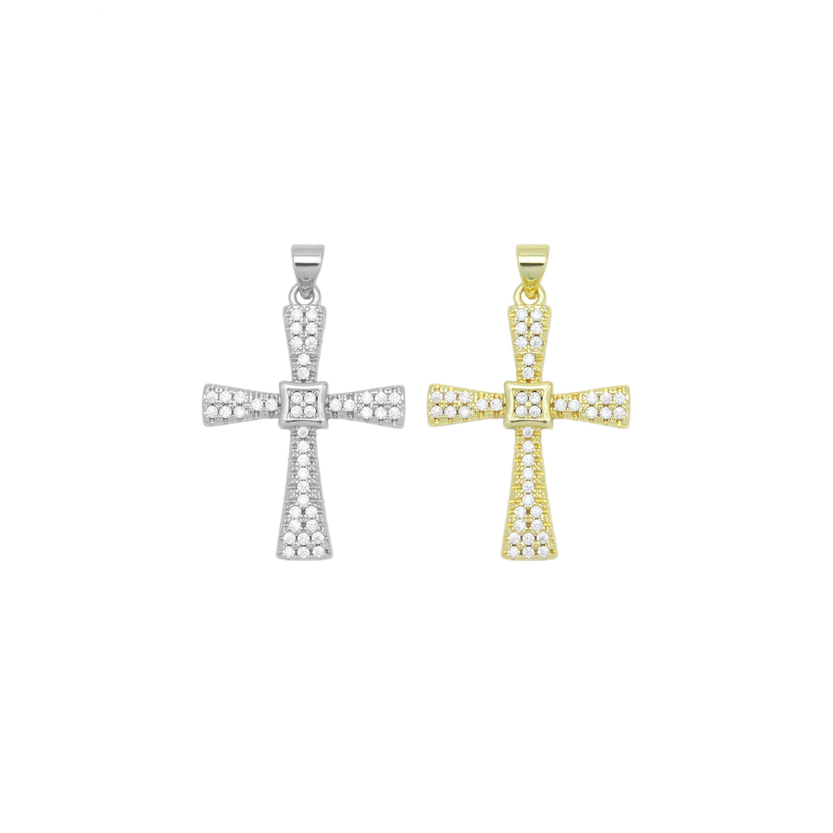 Gold Silver Clear CZ Cross Charm Pendant, Sku#LD633