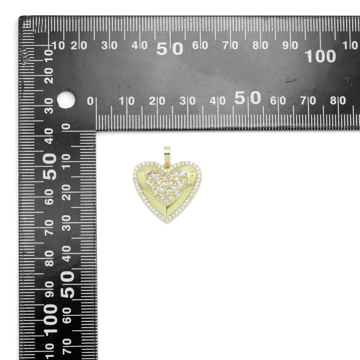 CZ Silver Gold double Heart Shape Charm Pendant, Sku#A301