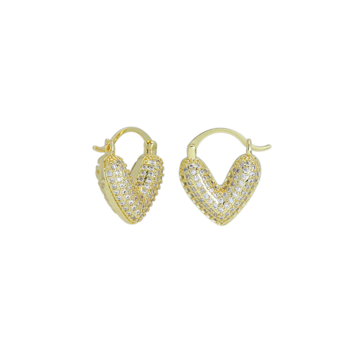 Puffy CZ V Shape Huggie  Earrings, Sku#LD555