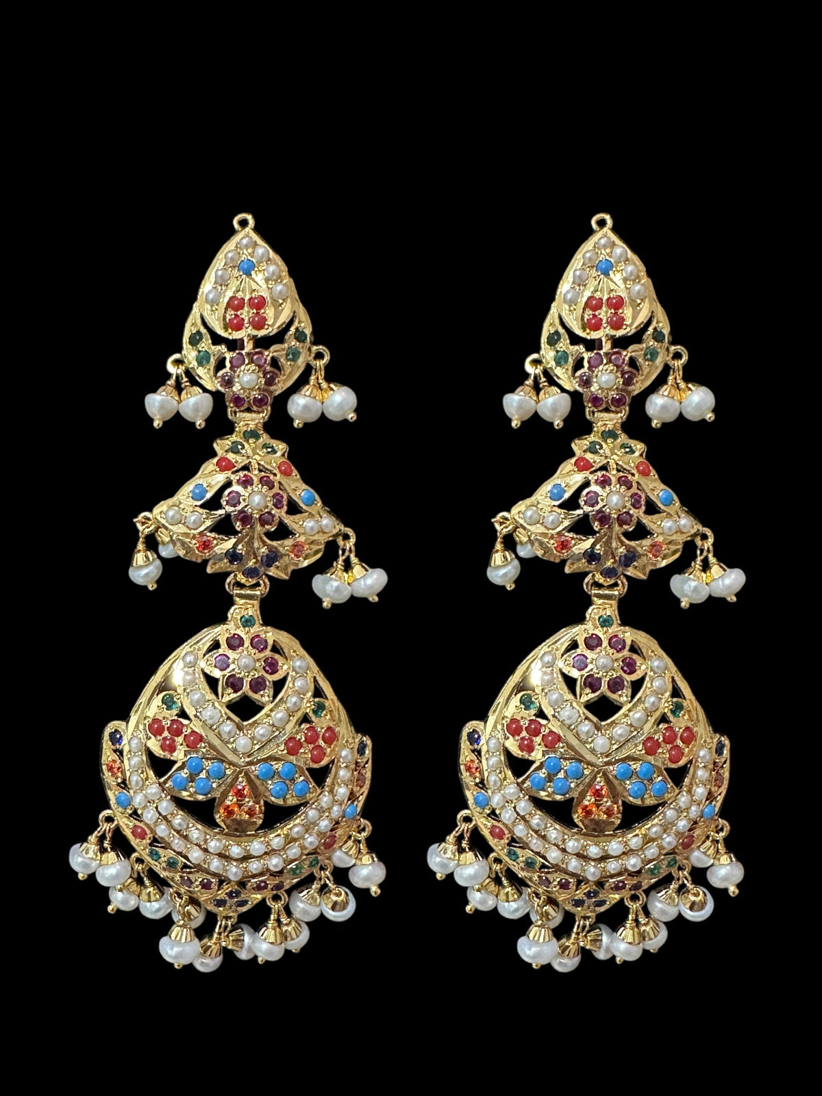 Navratan / Multicolored Jadau Necklace Set in Gold Plated Silver ( SHIPS IN 5 WEEKS  )