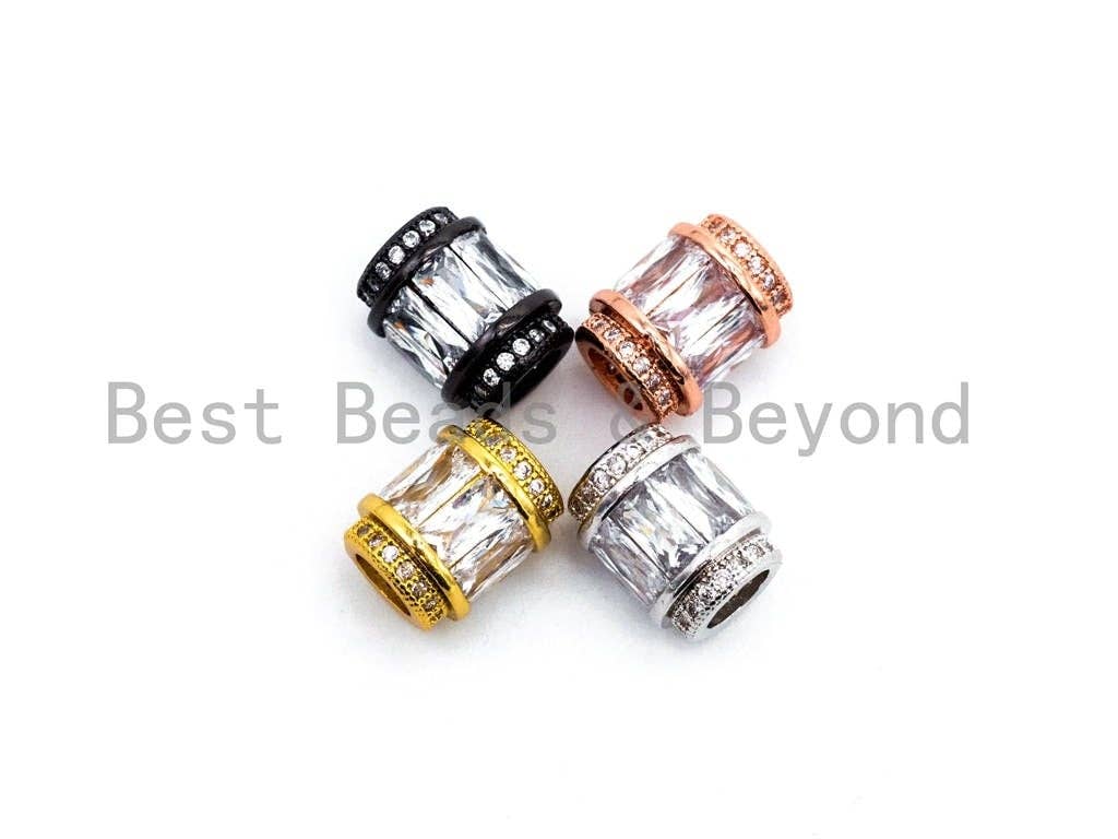 9x6mm CZ Micro Pave Drum shape Beads, Cubic Zirconia Spacer Gold/Silver/Rose Gold/Gunmetal, European Large Hole Beads, sku#C61