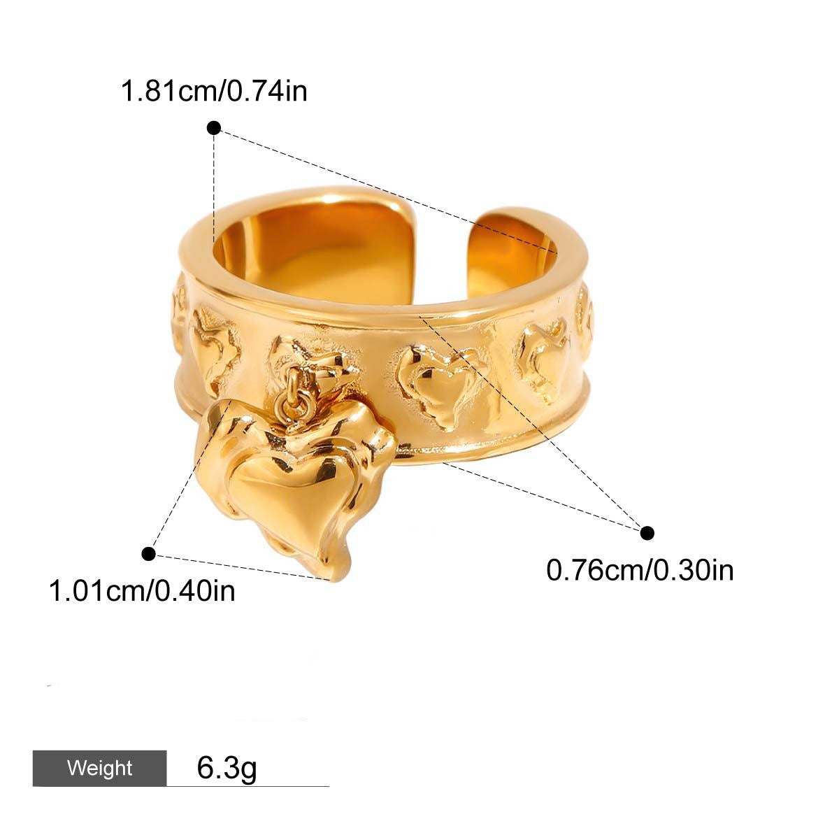 18K Gold Heart Design Trendy Personalized Earring and Ring Set