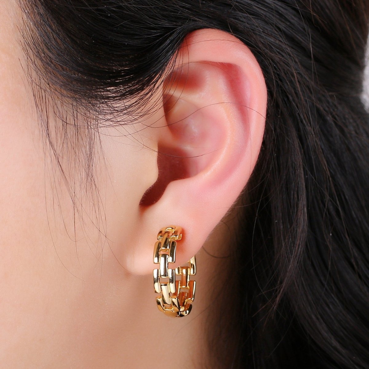 25mm Large Gold Link Hoops, 24k Gold Filled Hoop Earrings, Chunky Hoop Earrings, Big Hoop Earrings, Bold Chain Hoops for everyday wear Q-351