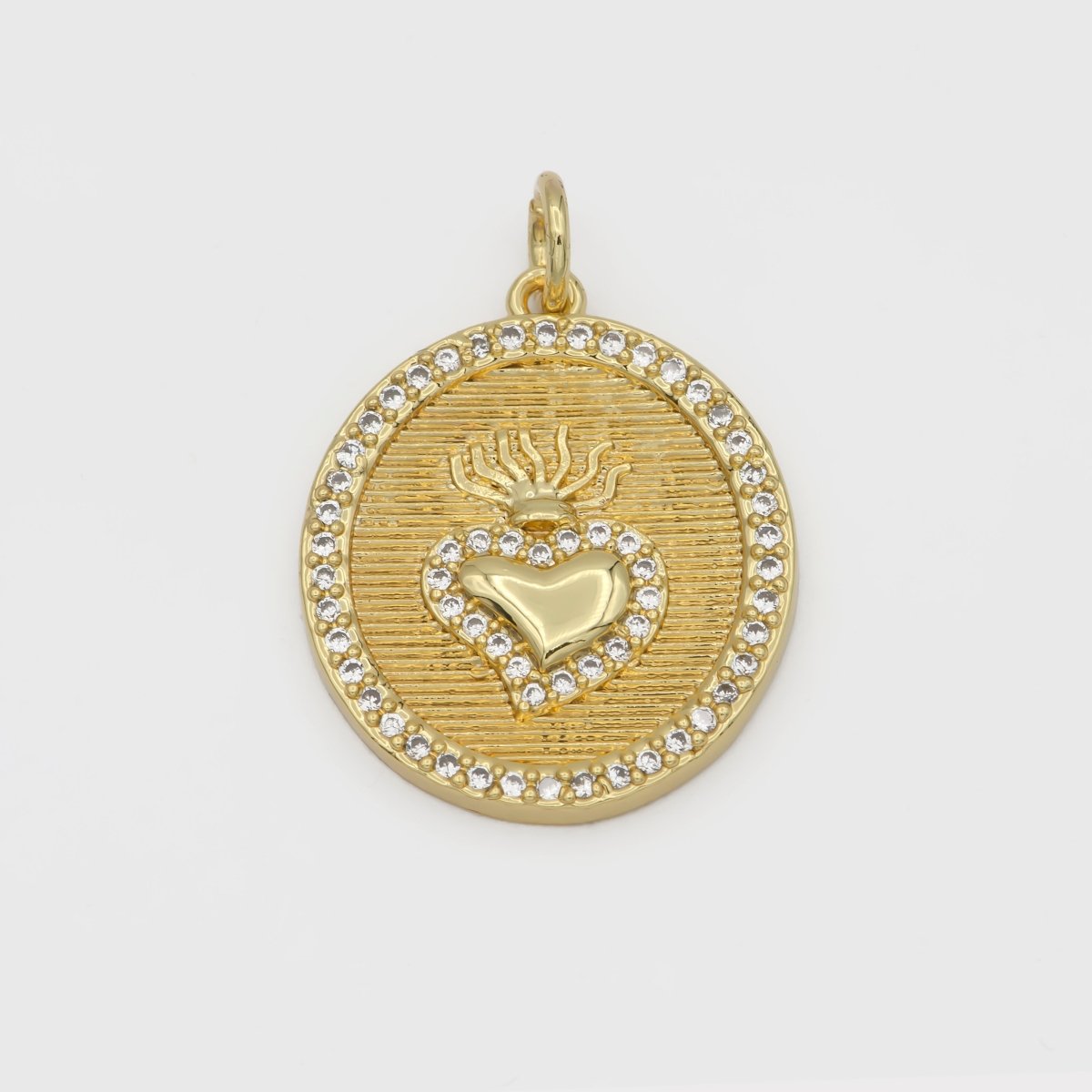 25x18mm 24k Gold Fill Milagro Heart charm, micro pave heart Coin Medallion Pendant E-276