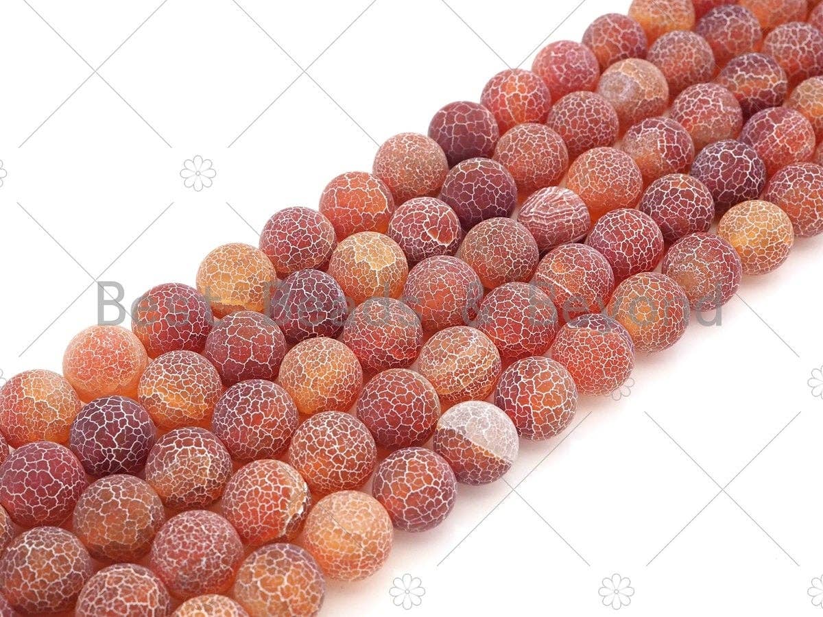 High Quality Natural Red Frosted Matt Fire Agate, Cracked Red Round 6mm/8mm/10mm/12mm Fire Agate, 15.5" Full Strand, sku#UA148