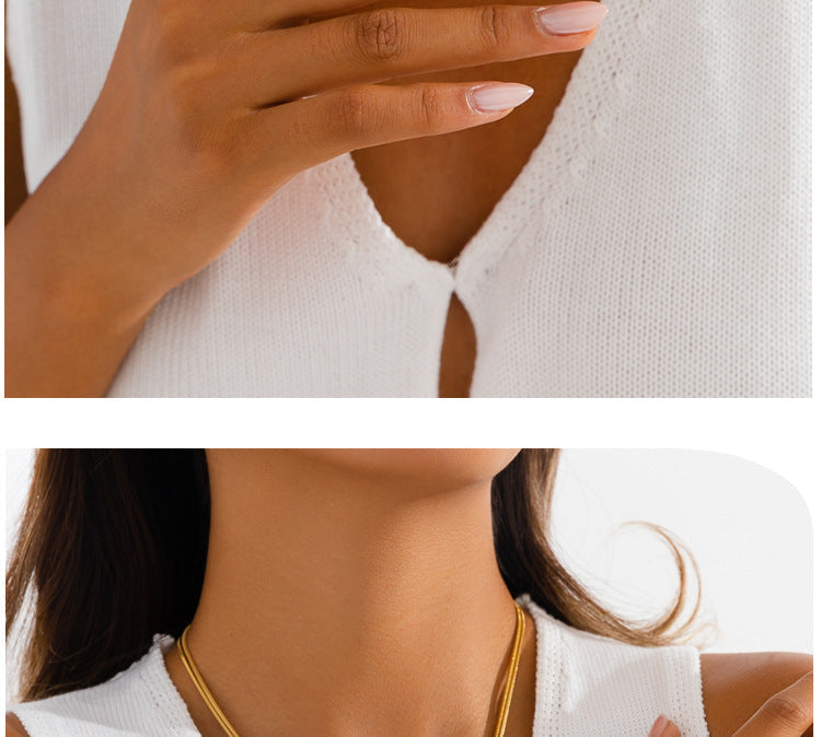 Diamond-studded Heart-shaped Snake Bone Chain Stainless Steel Necklace For Women - Luxurious And High-end, Double-layered And Stackable, Perfect For All Occasions.