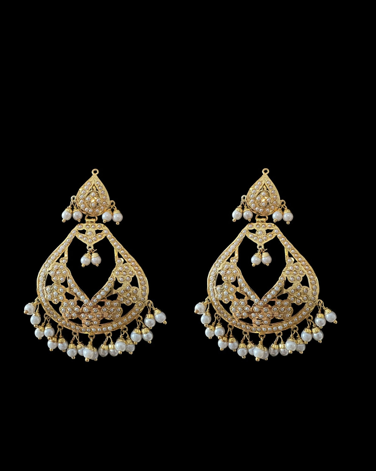 DJET77 Jadau chandbali earrings tika in pearls ( READY TO SHIP )