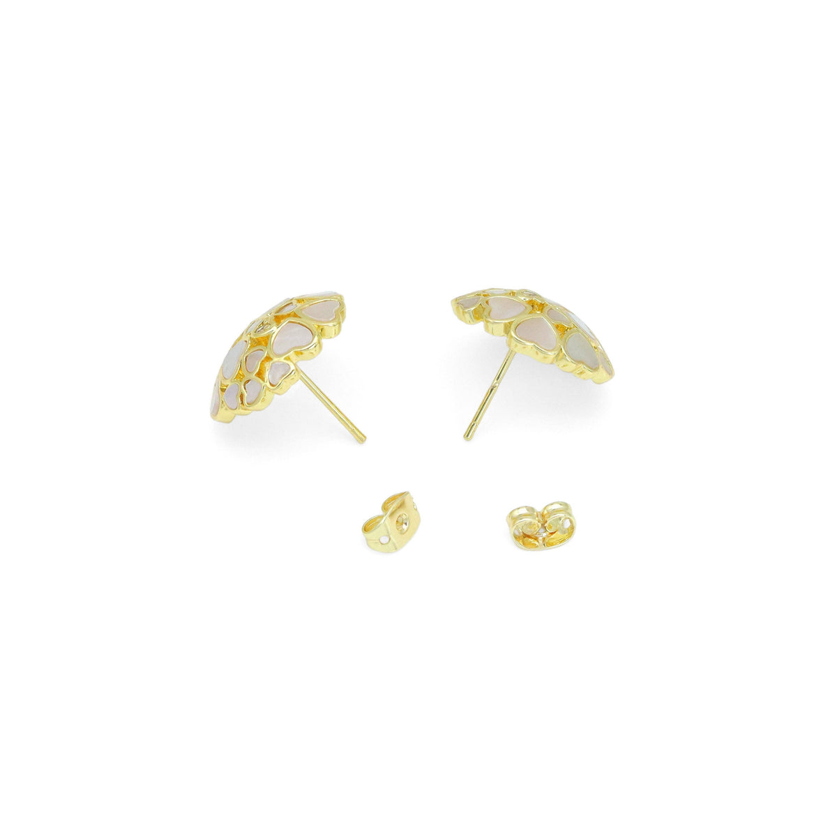 White Pearl Cluster Heart Gold Round Stud Earrings, Sku#LX724